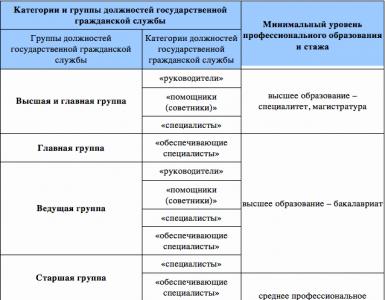 Categorie di incarichi nel servizio civile statale della Federazione Russa